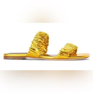 STAUD
Maya Ruched Leather Flat gold Sandals size 36